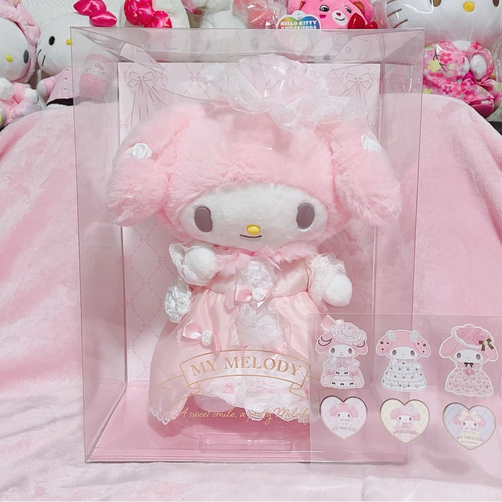 LARGE Sanrio Lady My Melody Pink Birthday Collectors Edition Plush and Stickers